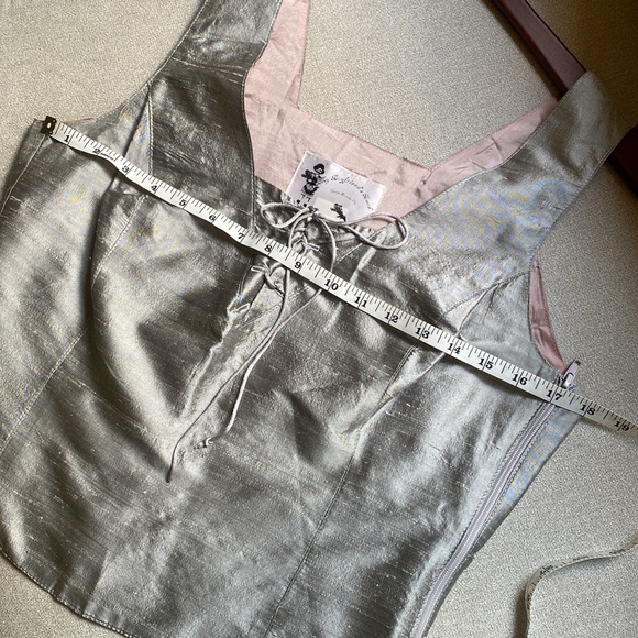 Vintage Silver Dupioni Silk Corset Tank M - Picture 12 of 14